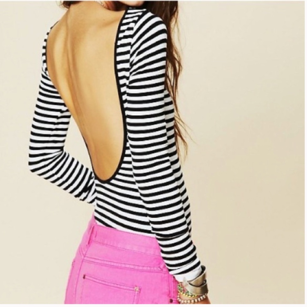 FREE PEOPLE black/white stripes scoop back top